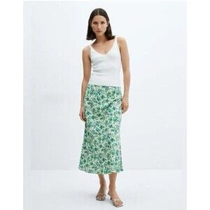 MNG Floral Printed satin Midi skirt Sz Green Blue White 1X-2X